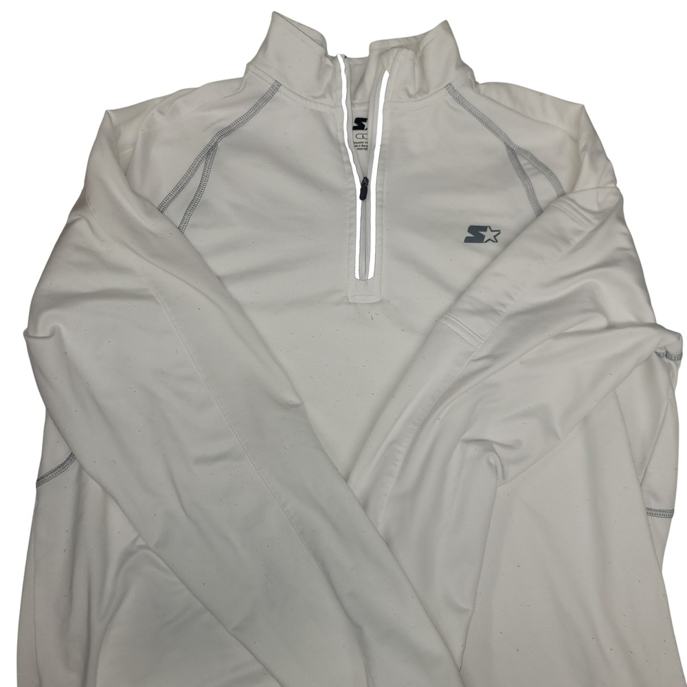 Vintage Starter Mens Active Quarter Zip‎ Pullover White Gray Trim Large Athletic